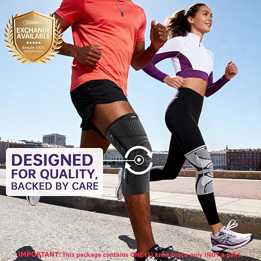 CAMBIVO Knee Brace for Men and Women with Side Stabilizers, Snap-on Detachable Support - 2025 Red Dot Award Winner Lightweight Knee Compression Sleeve for Meniscus Tear, ACL, Running