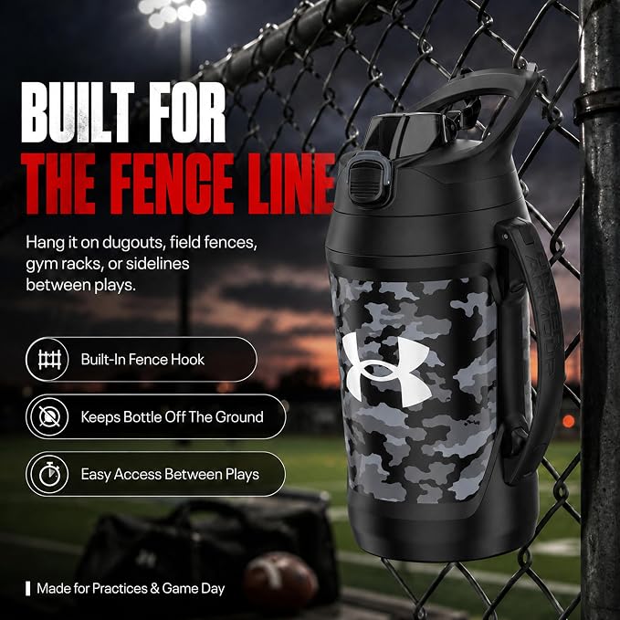 Under Armour Insulated Water Bottle with Handle & Fence Hook, Half Gallon Sports Water Jug, Leak-Resistant & BPA-Free for Baseball, Football & Gym - Black Woodland, 64oz