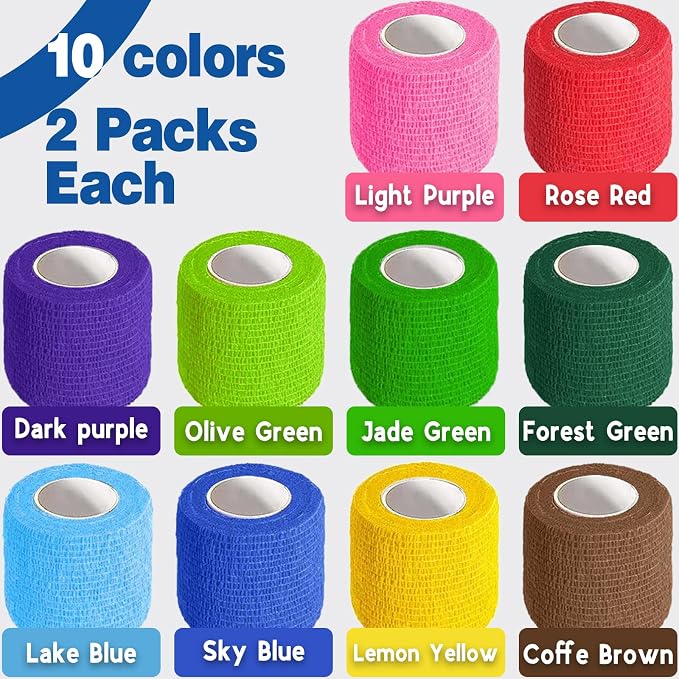 AZEN 20 Pack Self Adhesive Bandage Wrap, Elastic Cohesive Bandage Wrap, Color Athletic Tape, Vet Wrap, Ankle Tape