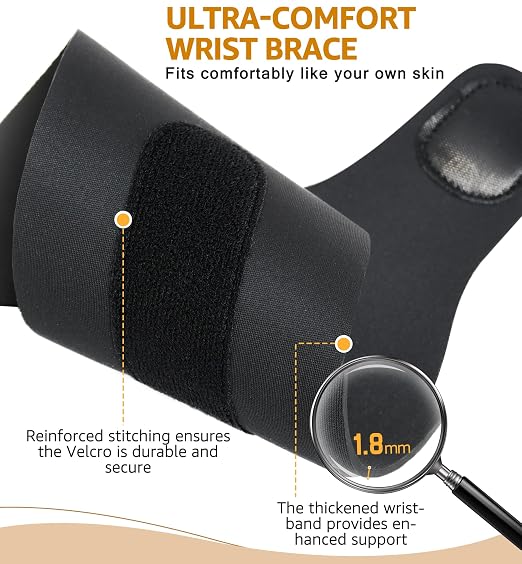 2 Pack Thin Compression Wrist Brace for Men & Women, Adjustable Elastic Wrist Support for Carpal Tunnel Arthritis Tendonitis Sports Pain Relief, Soft & Comfortable Day/Night Wrist Wraps (Black)