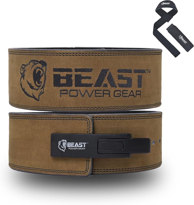 Beast Power Gear Weight Lifting Belt Lever Buckle 10MM 13MM Thick & 4 Inches Free Strap Weightlifting, Powerlifting, Deadlifts, Squats Men Women