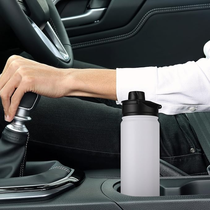 HASLE OUTFITTERS Insulated Water Bottle 22 oz Double Wall Stainless Steel Water Bottle Wide Mouth with Straw Lid & Spout Lid Keeps Cold or Hot(White,4)