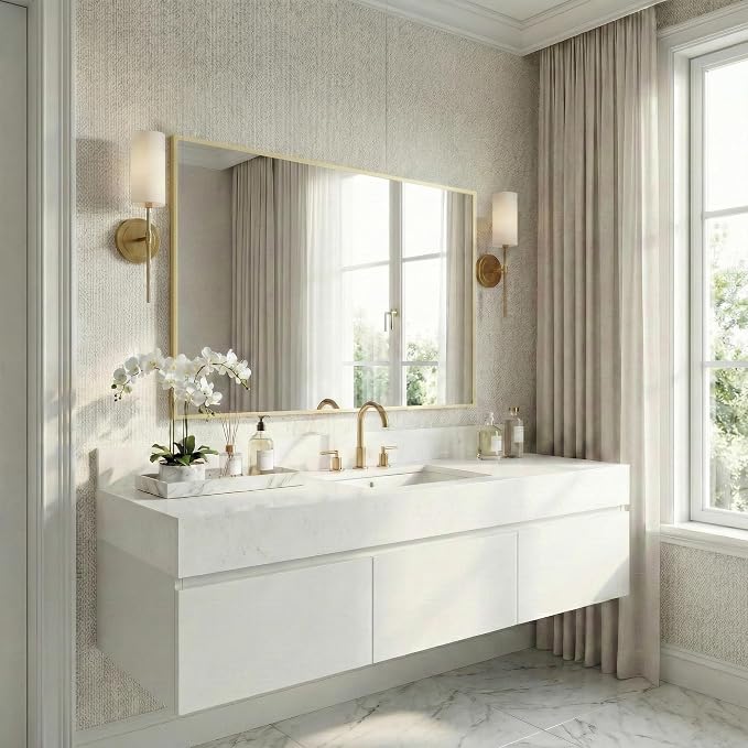 30" x 48" Gold Wall Mirror, 48" x 30" Large Metal Framed Accent Mirror, Horizontal Decor for Dining Room & Bathroom Vanity