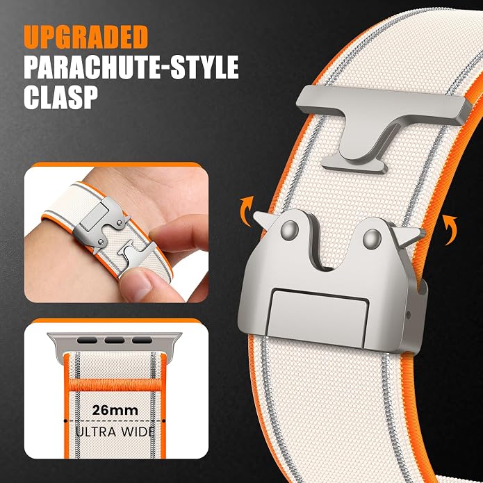 Elastic Sport Band for Apple Watch Ultra 3/2/1 Bands 49mm 46mm 45mm 44mm 42mm 41mm 40mm 38mm Men Women, Adjustable Parachute Buckle Nylon Fabric Wristband for iWatch Series 11 10 SE 9 8 7 6 5 4 3