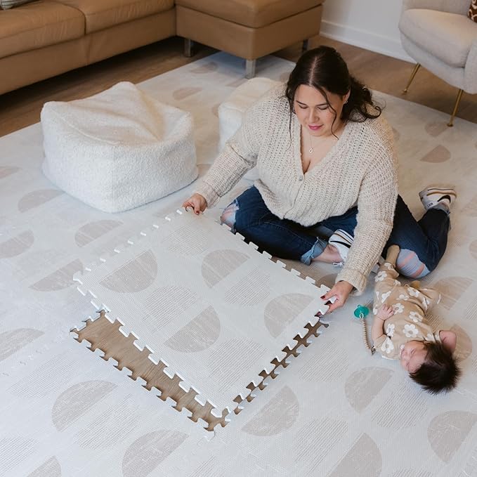 Little Landings Baby Play Mat for Floor - Aura Oat (8x8ft) - Premium EVA Foam Play Mat for Babies & Toddlers (Ages 0-5+) - Non-Toxic Playmat for Tummy Time, Crawling & Playroom - Stylish & Comfortable