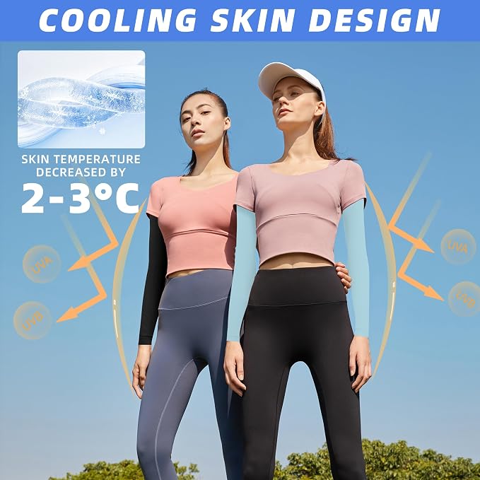 BHYTAKI UV Sun Protection Arm Sleeves, UPF 50 Sports Cooling Arm Compression Sleeves for Men Women Teenager