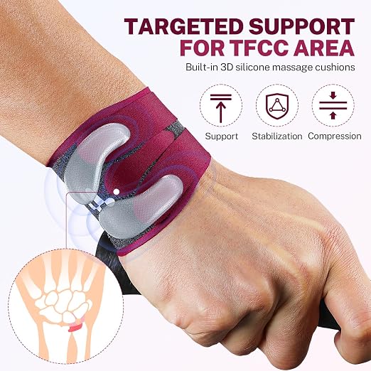 Ultra Thin TFCC Wrist Brace with Targeted 3D Gel Pad Support | TFCC targeted Compression, Seamless & Adjustable, Fits Both Hands, TFCC Tear, Ulnar Pain, Weightlifting, Sports Injury, Rose