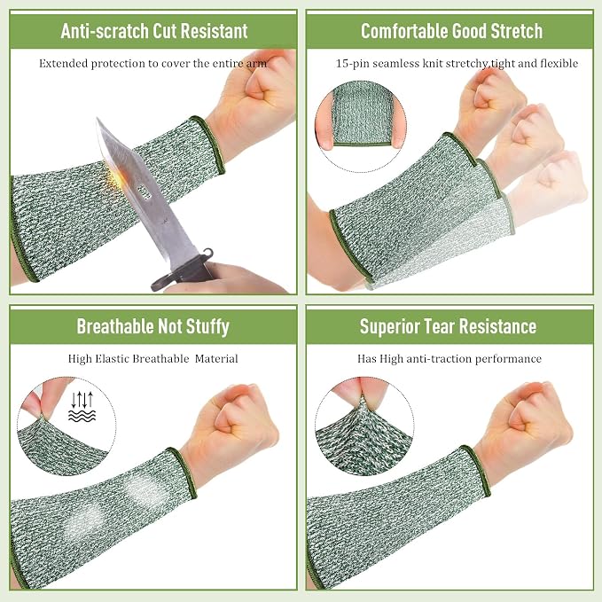 Sintege 3 Pairs Arm Protectors for Thin Skin and Bruising Cut Resistant Forearm Sleeve Level 5 Arm Burn Protection Sleeve (Black, Grey, Green,7.9 Inch)
