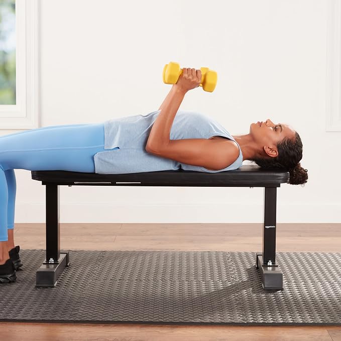 Amazon Basics Sturdy Flat Weight Bench for Home Gym, Strength Training, Stable Assembly, Black