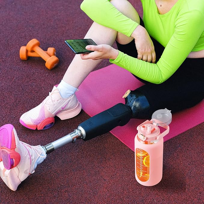64 oz Glass Water Bottle with 2-in-1 Straw Lid Large Half Gallon Water Bottle with Time Marker & Removable Silicone Sleeve,Wide Mouth BPA-Free Borosilicate Bottle for Gym, Workout & Daily Use