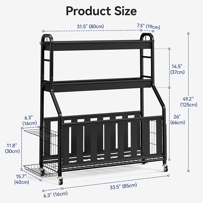 Sports Equipment Organizer, Large Capacity Garage Ball Storage Rack | Heavy-Duty Rolling Ball Cart with Locking Wheels for Basketball, Soccer & Sports Gear
