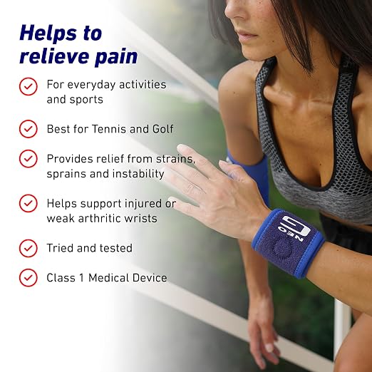 Neo-G Wrist Band - Support For Joint Pain, Arthritis, Sprains, Strains, Instability, Sports, Golf, Tennis, Basketball - Adjustable Compression - Class 1 Medical Device - One Size - Blue