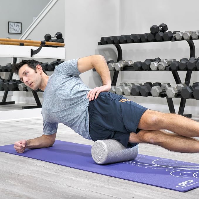 OPTP Silver AXIS Moderately Firm Foam Roller – Round, Silver, 12" x 6" | Moderate density for sports medicine, physical therapy, Pilates, yoga, trigger point myofascial release, Heat-molded EPP foam
