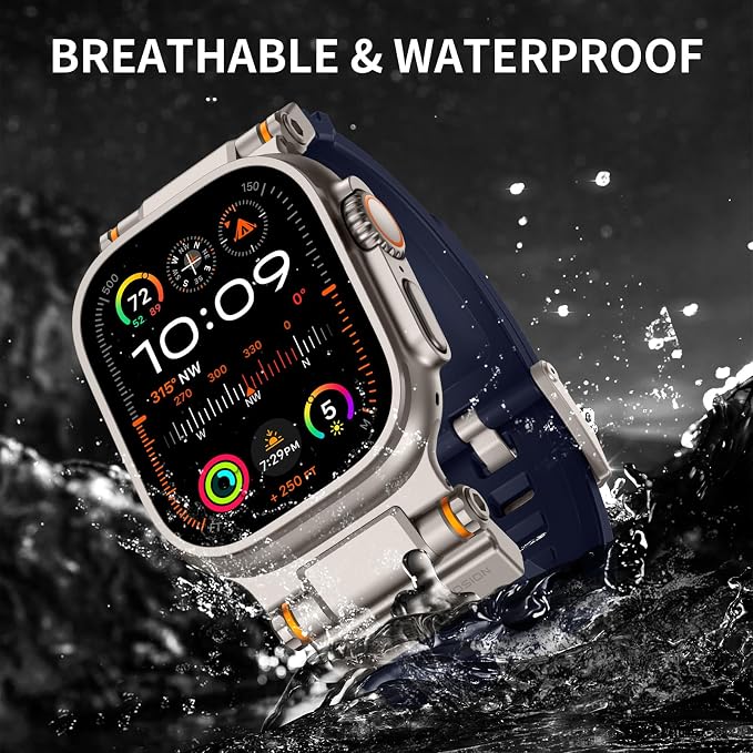 Band Compatible with Apple Watch Ultra 3/2/1 Band 49/46/45/44mm | Metal Connector with Silicone Rugged Strap for iWatch Ultra Series 11/10/9/8/7/6/SE3/SE2/SE/5/4/3/2/1, Navy Blue/Titanium