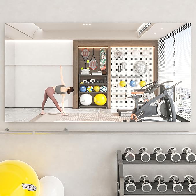 Hasipu Home Gym Workout Mirror 72" L x 36" W-1pc Large Full Length Mounted Full Body Frameless Mirror for Workout, Yoga, Garage, Bedroom, Dance | Tempered Glass, Wall Mounted Full Body Frameless Mirrors for Workout Yoga Garage Bedroom Pilates Dance Fit...