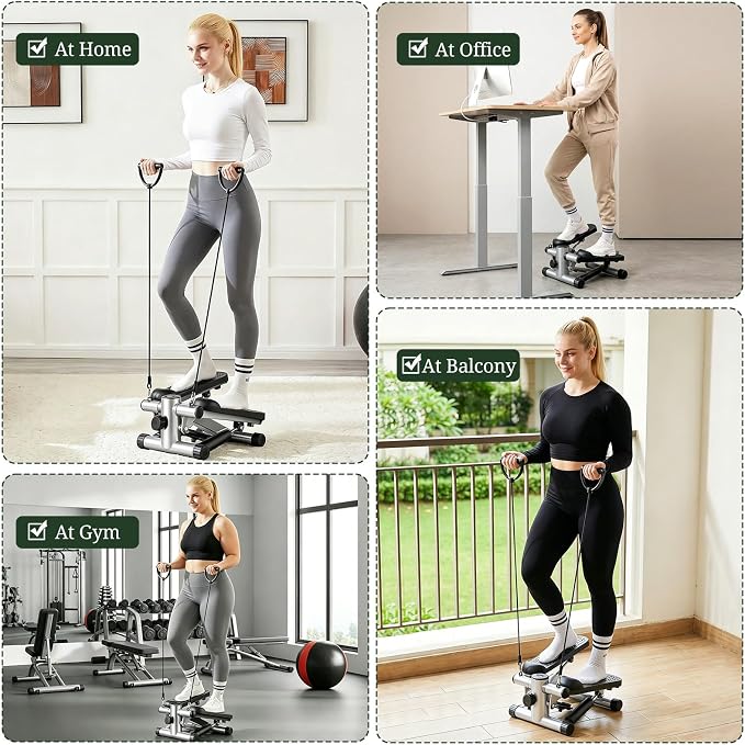 Compact Mini Stair Stepper with Resistance Bands for Home Fitness, 300 LBS | LCD Monitor, Adjustable Height, Dual Hydraulic System, Quiet Operation, No Assembly Required, Easy Storage