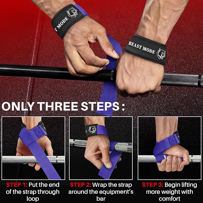 TECEUM Neoprene Padded Cotton Lifting Straps for Weightlifting, 1 Pair