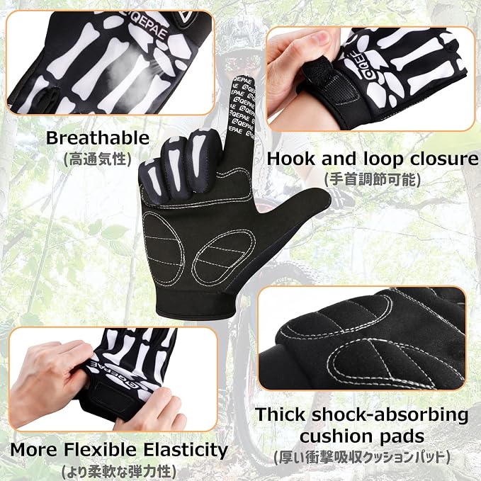 Skeleton Gloves Adjustable Lightweight Racing Skull Sports Work Bone Gloves Anti-Slip Breathable for Men & Women Motorcycle, Cycling, Biking, Workout