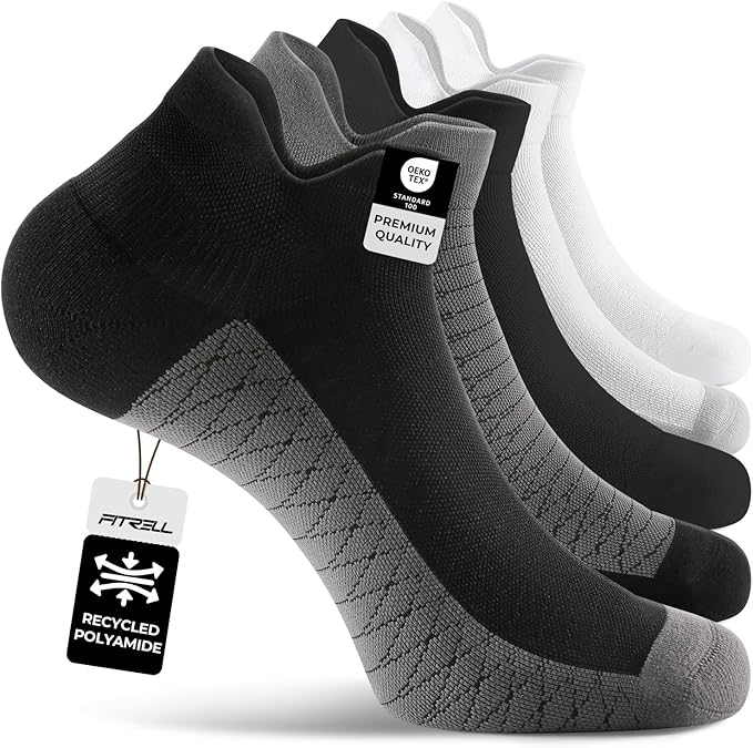 FITRELL Ankle Compression Socks for Women & Men - 5/6 Pairs Cushioned Arch Support Running Socks, Plantar Fasciitis Relief