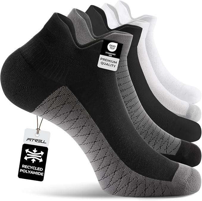 FITRELL Ankle Compression Socks for Women & Men - 5/6 Pairs Cushioned Arch Support Running Socks, Plantar Fasciitis Relief