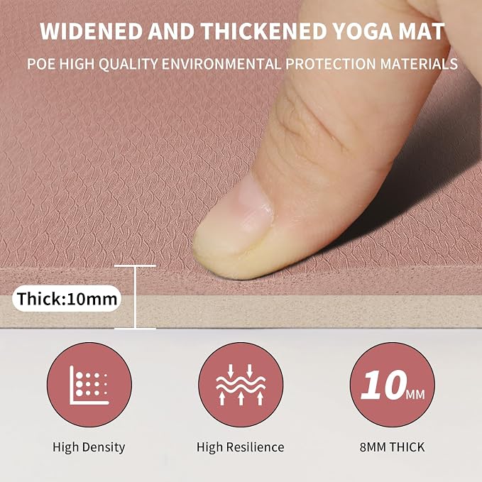 8mm & 10mm Thick Large Yoga Mat (6'x 4') - Extra Long and Wide Workout Mat for Men and Women, Non-Slip POE Fitness Mat, Eco-Friendly Exercise Mat for Home Workouts, Ideal for Yoga and Pilates