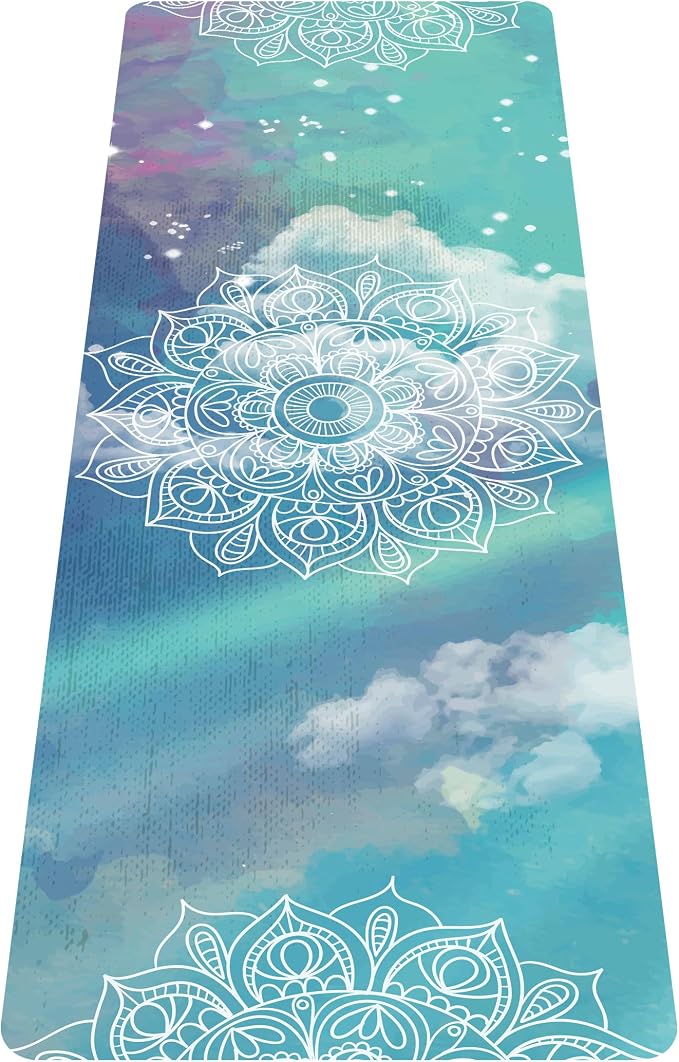 nuveti Printed Travel Yoga Mat 1/16 Inch Thick Non Slip Fitness Workout Mat | with Carrying Bag, Foldable Lightweight Suede & Natural Rubber Yoga Mat for Yoga Pilates and Fitness 72" L x 24" W x 1.5mm