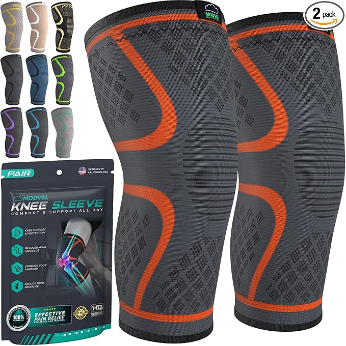 Modvel Compression Knee Brace for Women & Men - 2 Pack Knee Brace for Women Running Knee Pain, Knee Support Compression Sleeve, Workout Sports Knee Braces for Meniscus Tear ACL & Arthritis Pain Relief