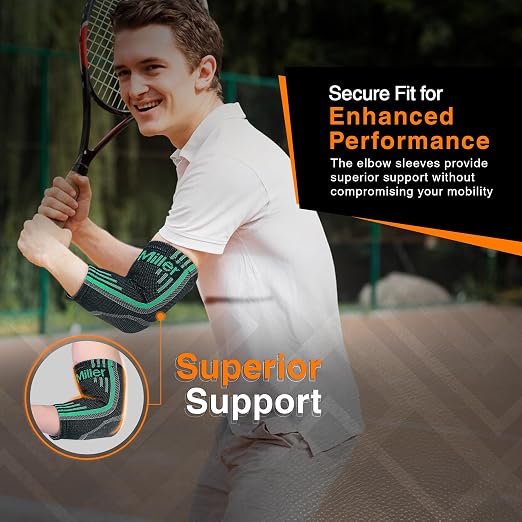 Doc Miller Elbow Compression Sleeves for Tendonitis, Women & Men, 1 Pair | Compression support, Arm Brace, Tennis Injuries, Bursitis Relief, Tendon Care, Active Use, Sports & Recovery
