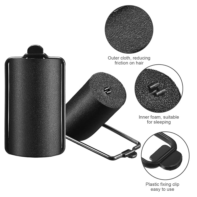 Syhood 18 Pcs Satin Rollers for Black Hair Foam Sponge Rollers Black Satin Wrapped Hair Curlers for Hairdressing Styling(1.42 Inch)