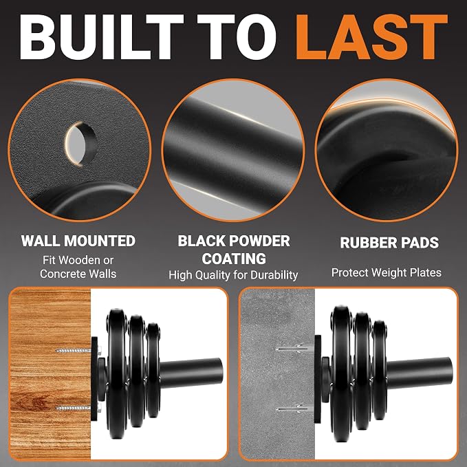 Yes4All Vertical Wall Mounted Olympic Barbell Holder, Barbell Storage Rack, Hanging Barbell Rack for Home Fitness Equipment