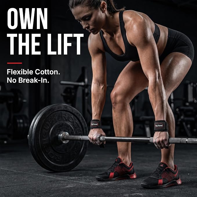 Rip Toned Lasso Lifting Straps for Weightlifting, 23¼" Padded | 1 Pair, cotton, non-latex neoprene. No break-in. Quick release. Deadlifts, rows, shrugs, pull-ups. Machine washable.