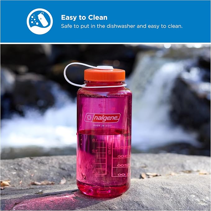 Nalgene 32 oz Wide Mouth Water Bottle, Thrill & Motion, Fuschia Purple w/Flame