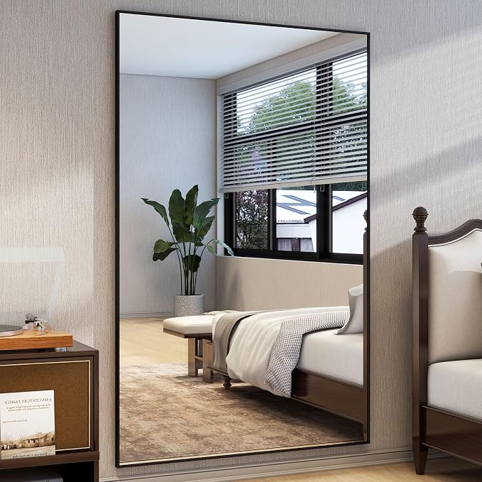Easly 40"X86" Full Length Mirror with Stand, Black Large Floor Mirror | Rectangular Full Body Mirror for Bedroom, Living Room or Closet, Wall-Mounted or Freestanding, Aluminum Alloy Frame