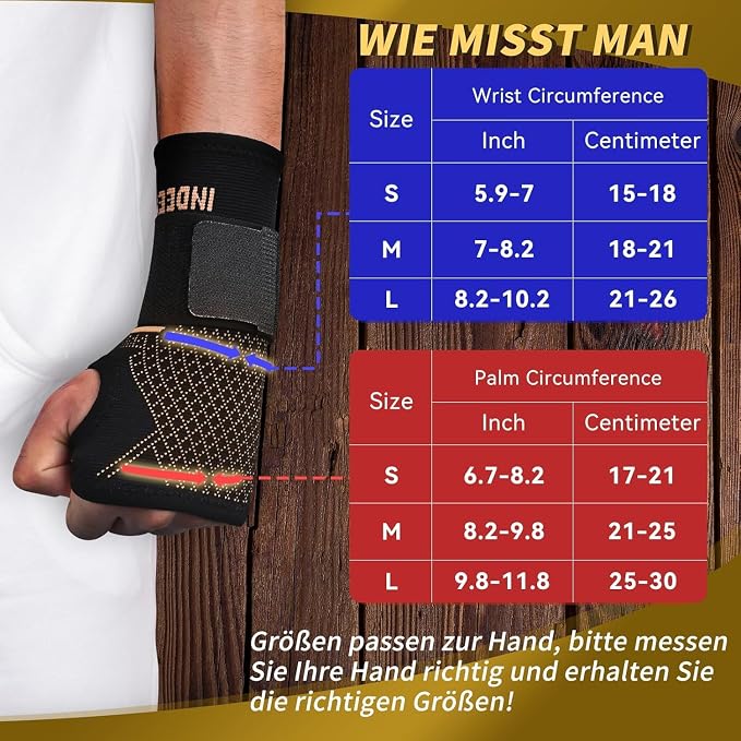 INDEEMAX Copper Wrist Compression Sleeve 1 Pair, Comfortable Hand Brace Support with Strap for Arthritis, Tendonitis, Sprains, Workout, Carpal Tunnel - Left & Right - Women and Men
