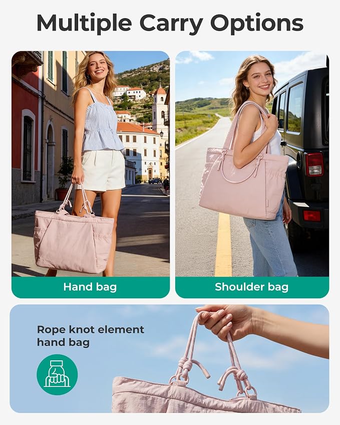 BAGSMART Yoga Pilates Tote Bag for Women with Knotted Handle, Gym Bag | 23L lightweight & waterproof shoulder sling bag, gym bag with yoga mat holder, for 15.6'' Laptop, ideal for work travel