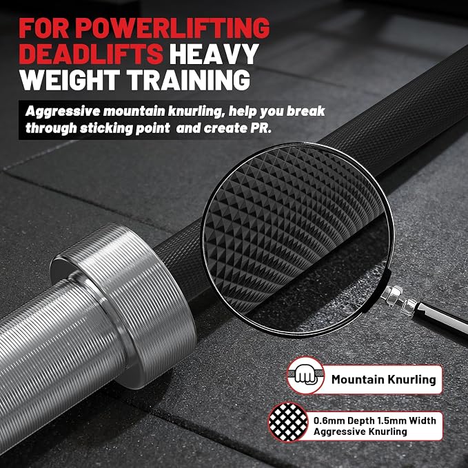 PAPABABE 7ft Barbell 45lb Olympic Barbell 1000/1500lbs Capacity Home Gym | 7ft 45lb 2" Olympic Barbell, 1000/1500lbs Capacity, Hybrid Needle Bearings & Bushings for Squat Curl Deadlift