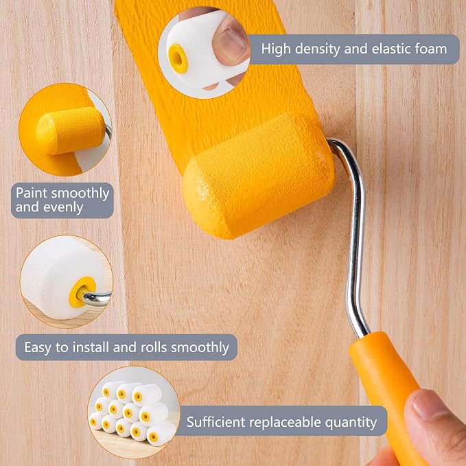 Mister Rui Mini Foam Paint Rollers Covers, 20 Pack 2 Inch Foam Rollers | High Density Small Foam Paint Roller Refills, Mini Paint Rollers 2 Inch, Mini Rollers for Painting, Trim, Tight Space