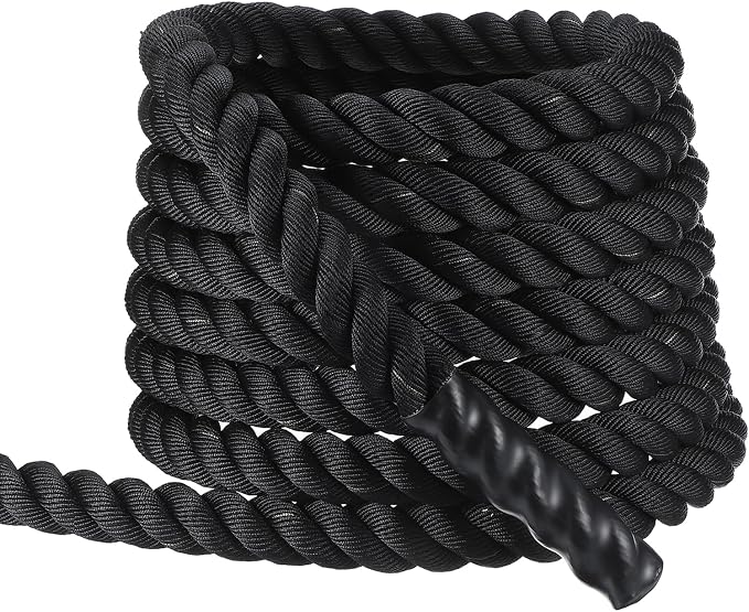 MECCANIXITY Battle Rope 10ft x 2 Inch Polyester Workout Rope Heavy Fitness Exercise Rope for Strength Training Home Gym Muscle Building, Black
