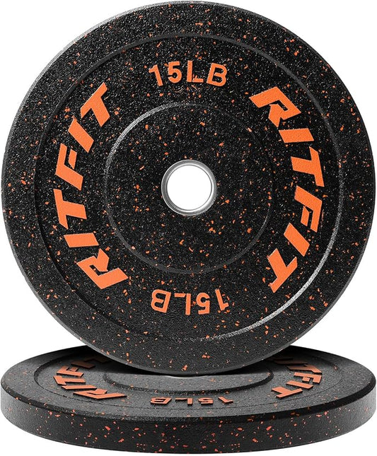 RitFit Bumper Plates, Colored Fleck-Rubber Weight Plates with Steel Insert, 2-inch Olympic Weight Plates for Weight Lifting and Strength Training