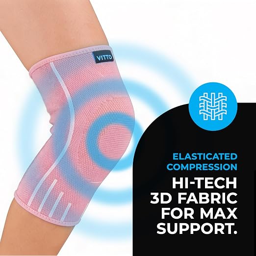 VITTO Kids Knee Brace - Osgood Schlatter Knee Brace Youth, Compression Sleeve for Boys and Girls from 4-14 years old (Pink, XL)