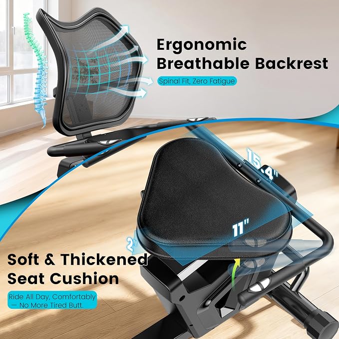 Recumbent Exercise Bikes for Home,Stationary Bike with Arm Exerciser | Smart Bluetooth App, 450LBS Capacity, 16 Level Magnetic Resistance, LCD Monitor, Home Rehab for Seniors Adults