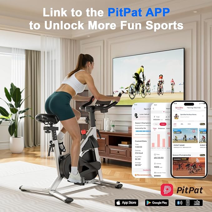 Indoor Cycling Bike - 32-Level Magnetic Resistance Stationary Exercise Bike with Adjustable Seat & Handlebars, Silent Belt Drive for Home Cardio (Fits Users 5'1" to 5'11", 300lbs Capacity)