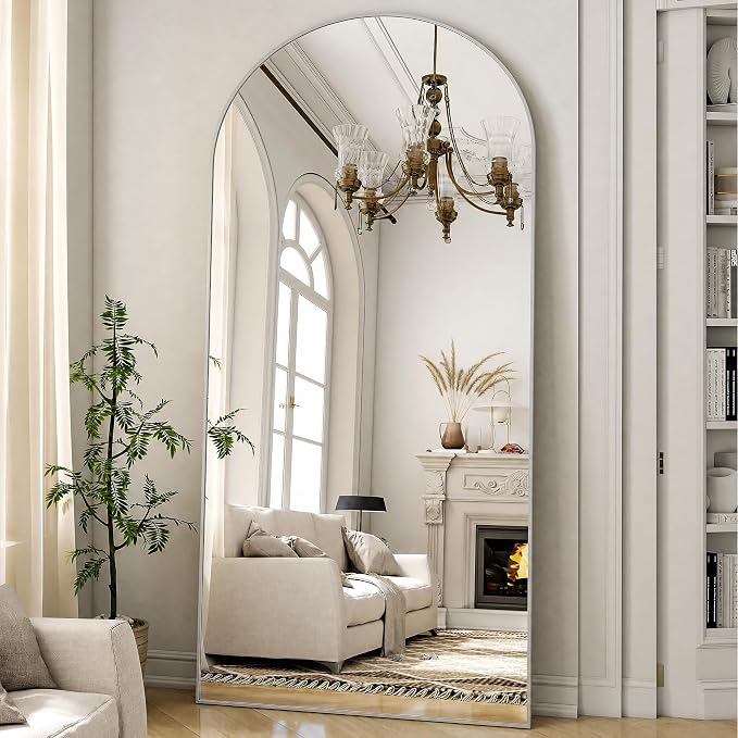 Arched Full Length Mirror 71"x26" Leaning Hanging Decor Silver | Standing Body Mirror with Aluminum Frame for Bedroom Cloakroom Living Room Make-up Gift