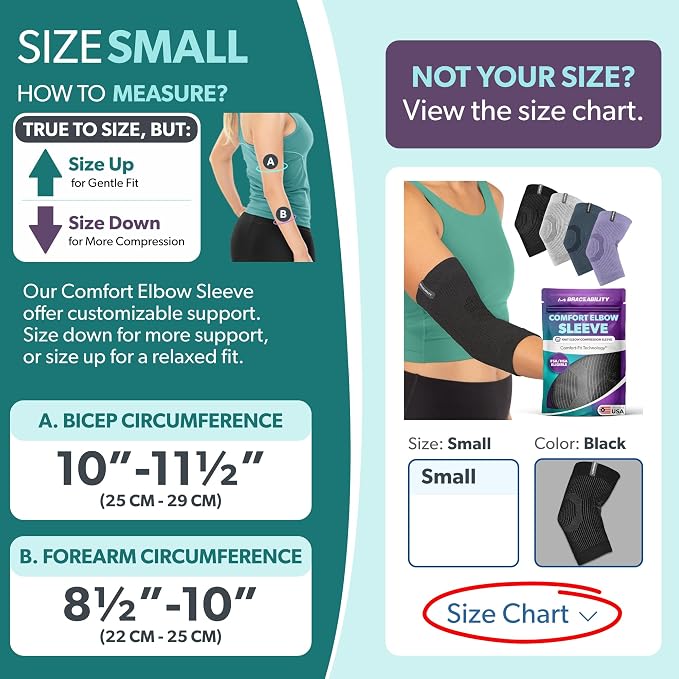 BraceAbility Elbow Compression Sleeve for Bursitis - Olecranon Elbow Brace for Tendonitis, Tennis Elbow, Golfers Elbow, Arthritis, Elbow Pain Relief Arm Sleeve for Women and Men (S - Black)