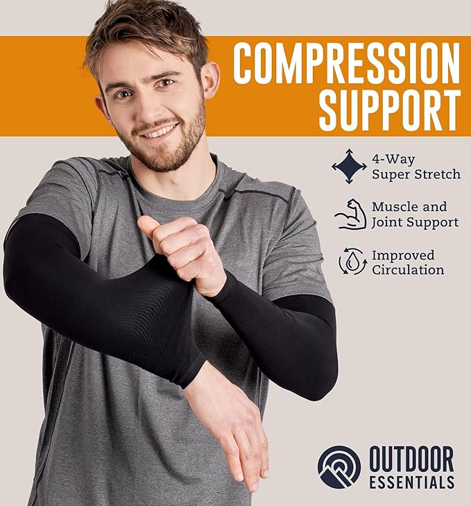 OutdoorEssentials UV Sun Sleeves for Men & Women, Cooling Arm Sleeves UPF 50+ | Golf, Tattoo Cover Up, Sun Protection