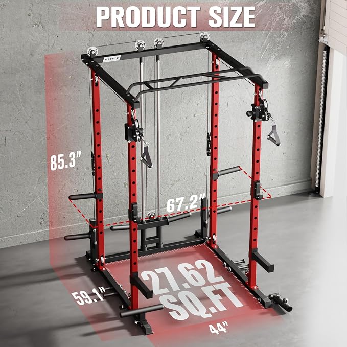 RitFit Power Cage Home Gym Package with Cable Crossover System | 1200LBS Power Rack, Weight Bench, Olympic Barbell & 230LBS Bumper Plates — All-in-One Home Gym