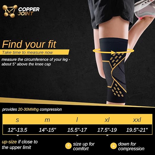 CopperJoint Knee Compression Sleeves for Women and Men Breathable Copper Infused Non Slip Knee Support For Pain Recovery Swelling Circulation Arthritis Running Workout & Walking Single Sleeve Only