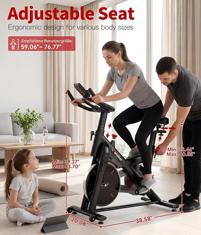 Wenoker Exercise Bike for Home, Magnetic Stationary Bike with App Sync, Indoor Cycling Bike with Adjustable Seat & Handlebar, Quiet Belt Drive, LCD Monitor, Tablet Holder & Transport Wheels for Cardio Workout