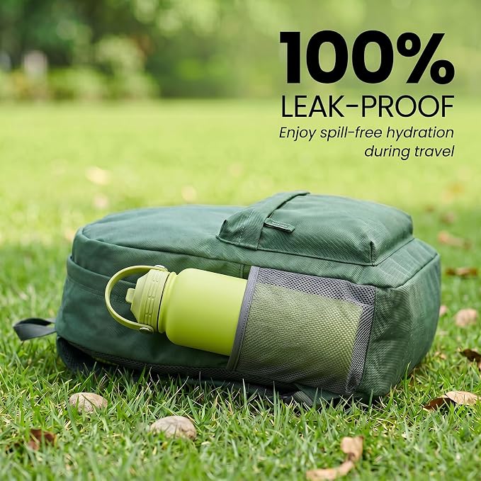 Green Insulated 32 oz Metal Leakproof Water Bottle | Mens Stainless Steel Water Flask, Large Sports Travel Water Bottle for Gym,Hiking,1 liters Thermal Bottle with 2 Lids