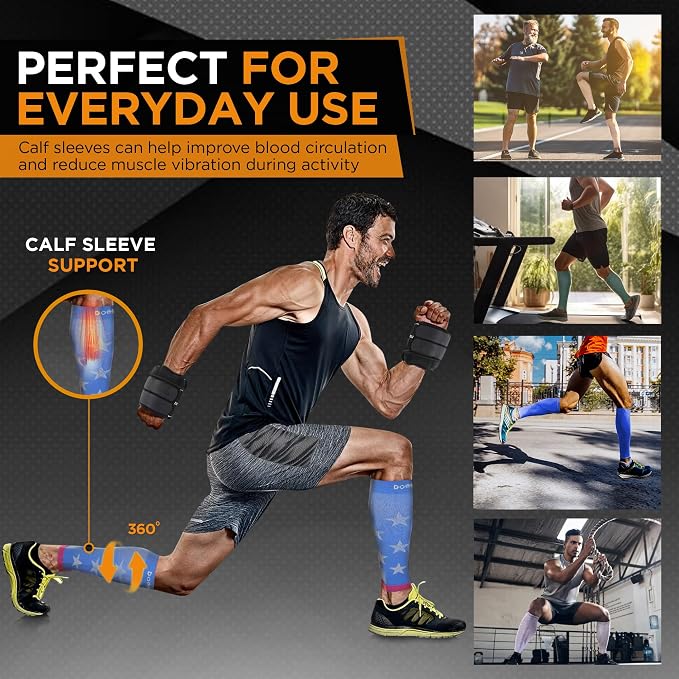 Doc Miller Compression Calf Sleeve for Men & Women, 20-30mmHg | Graduated Support for Running, Shin Splints, Calf Strain, Knee High, Small to 6XL Plus Size